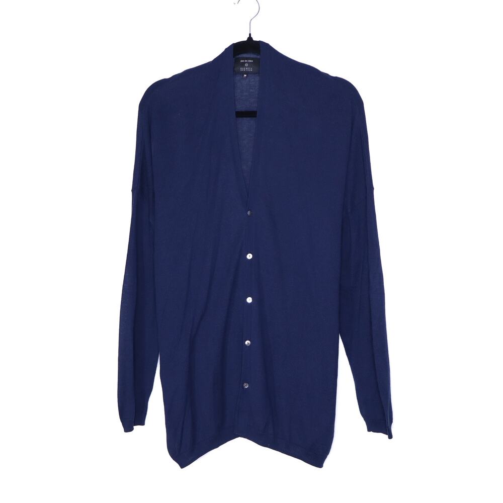 PAS DE CALAIS Cotton Linen Cardigan Navy Blue Long Sleeves Women's 38/US 4-6